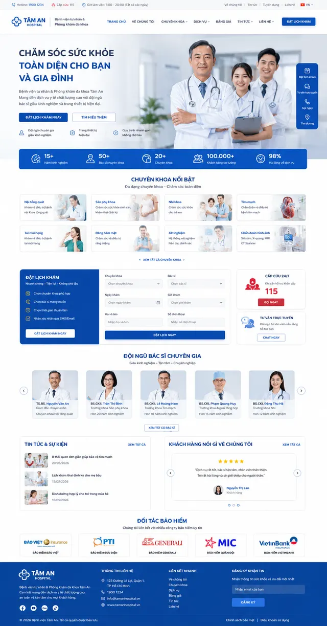 Mẫu website Bệnh viện / trung tâm y tế — giao diện Tâm An