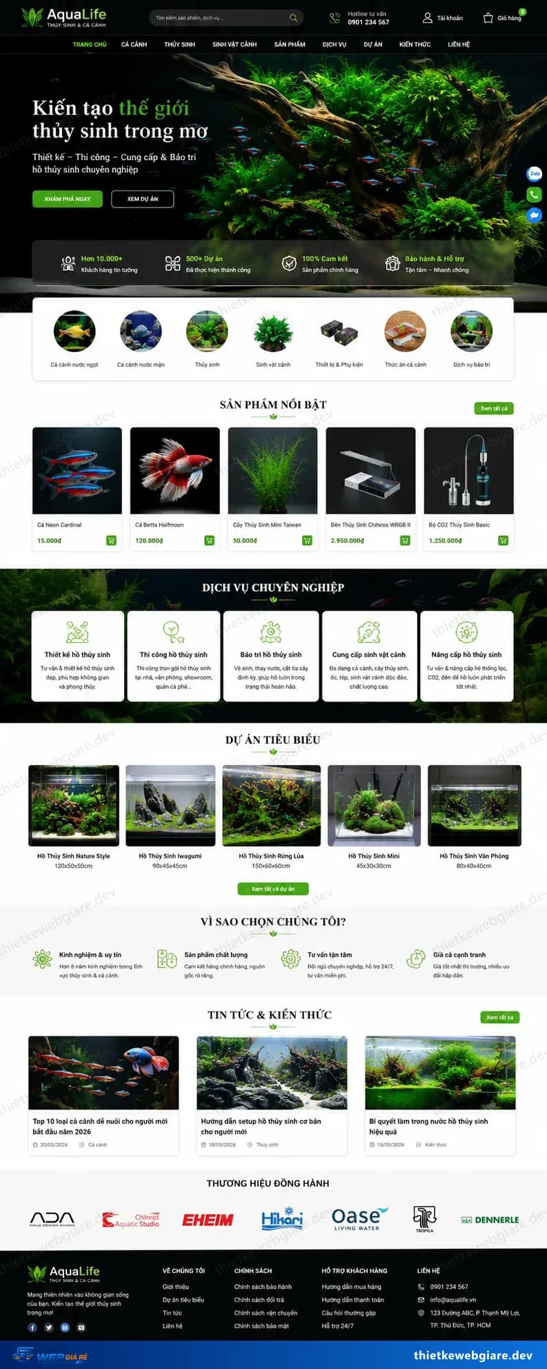 Toàn bộ giao diện mẫu website Cá cảnh và thủy sinh — mẫu AquaLife