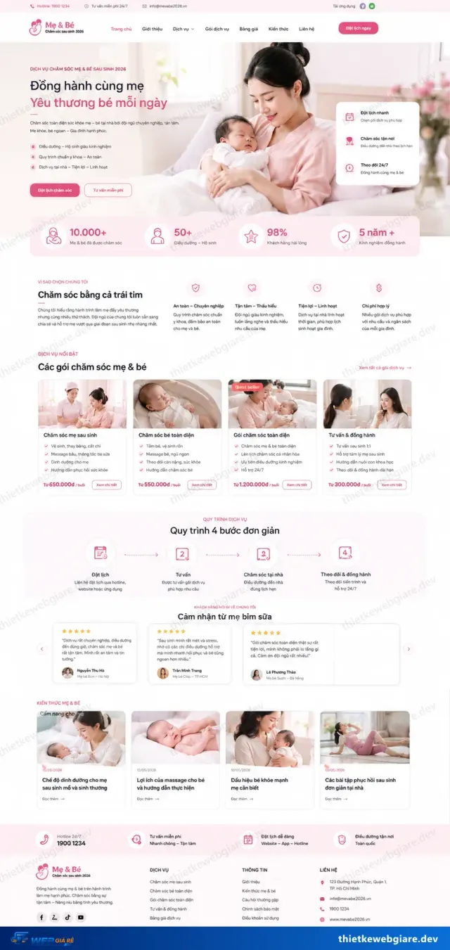 Mẫu website Chăm sóc mẹ và bé sau sinh — giao diện Mẹ Yêu