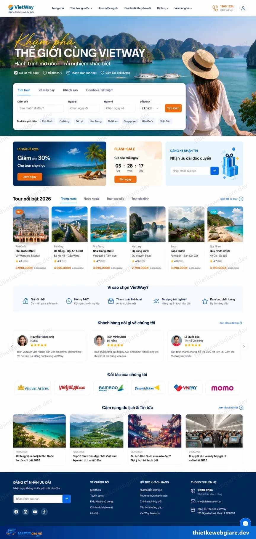 Toàn bộ giao diện mẫu website Công ty du lịch / tour — mẫu VietWay