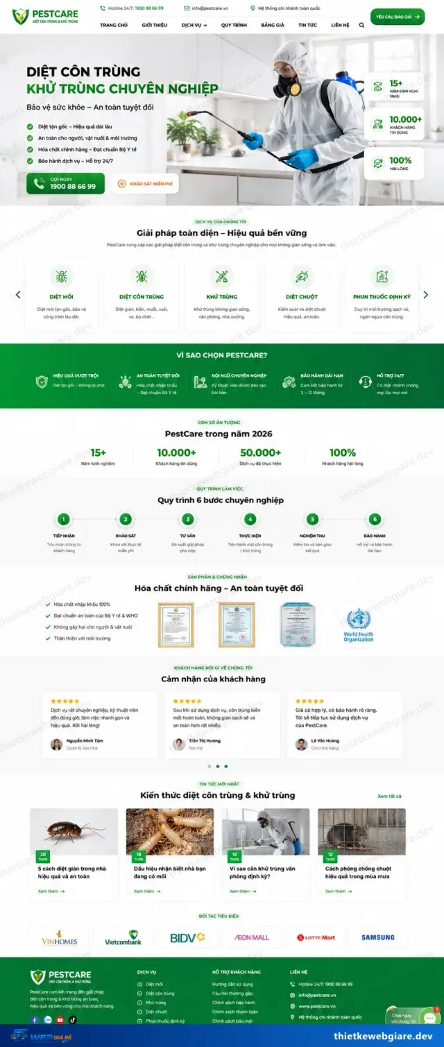 Mẫu website Diệt côn trùng / xử lý mối — giao diện PestCare