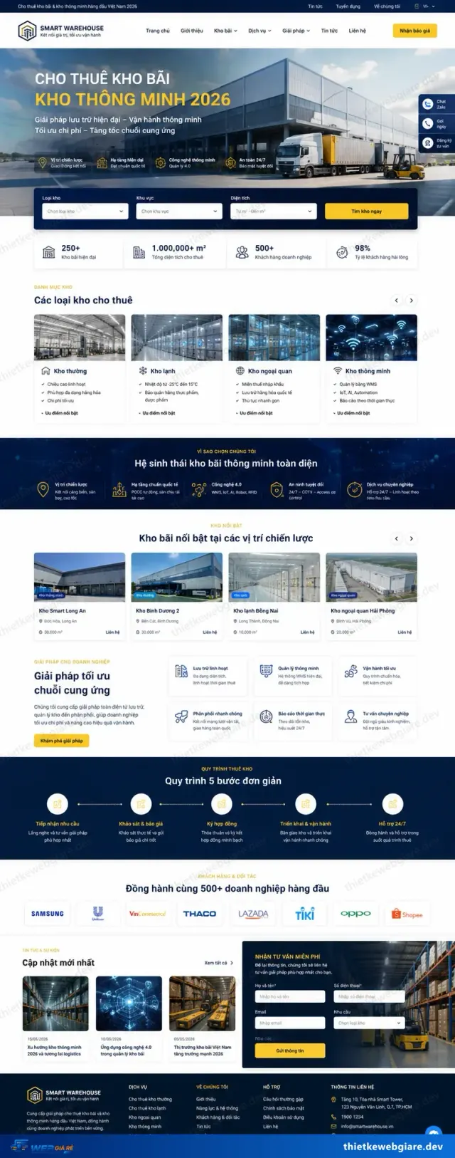 Mẫu website Cho thuê kho bãi — giao diện Smart Warehouse