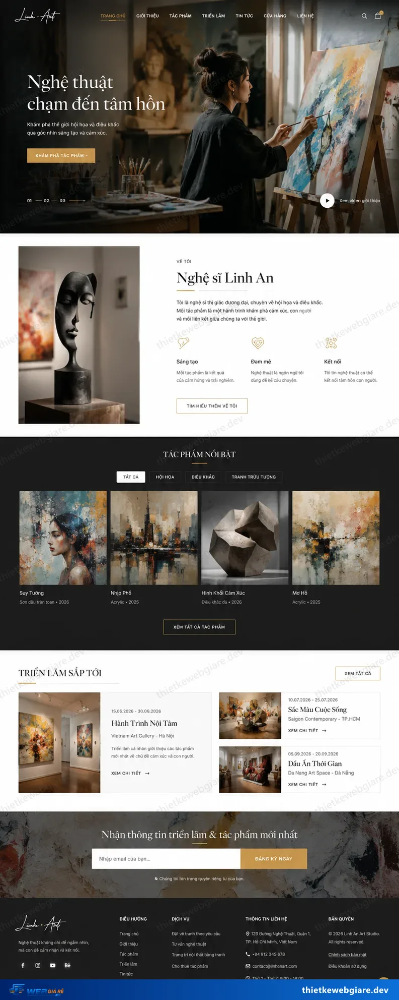 Toàn bộ giao diện mẫu website Nghệ sĩ / nhà thiết kế — mẫu Linh An Art