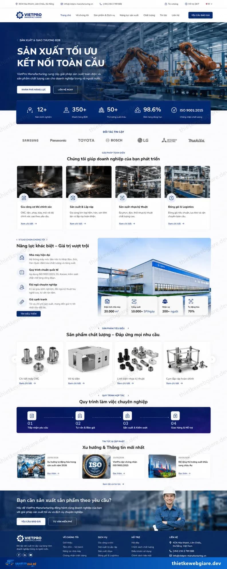 Toàn bộ giao diện mẫu website Nhà máy / công ty sản xuất — mẫu VietPro