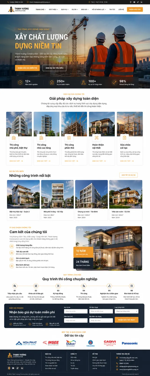 Mẫu website Nhà thầu xây dựng — giao diện Vững Xây