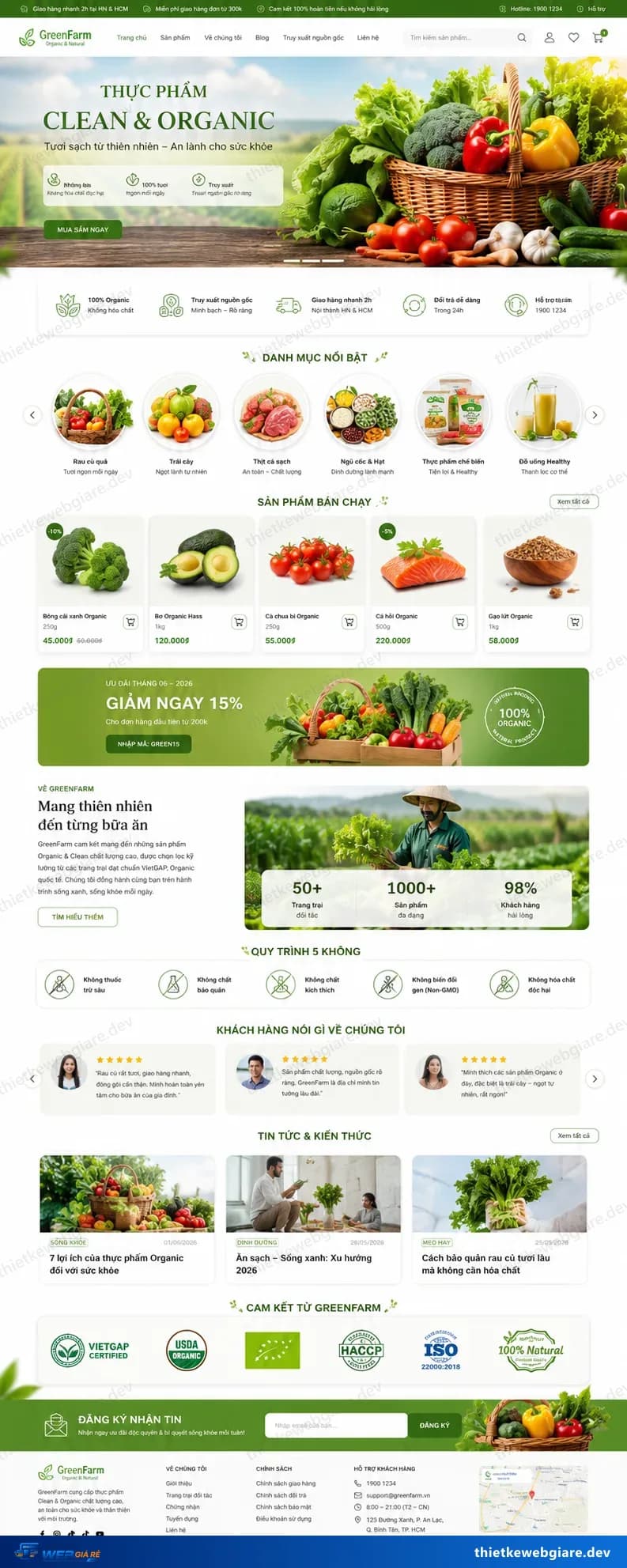 Toàn bộ giao diện mẫu website Nông sản sạch — mẫu GreenFarm