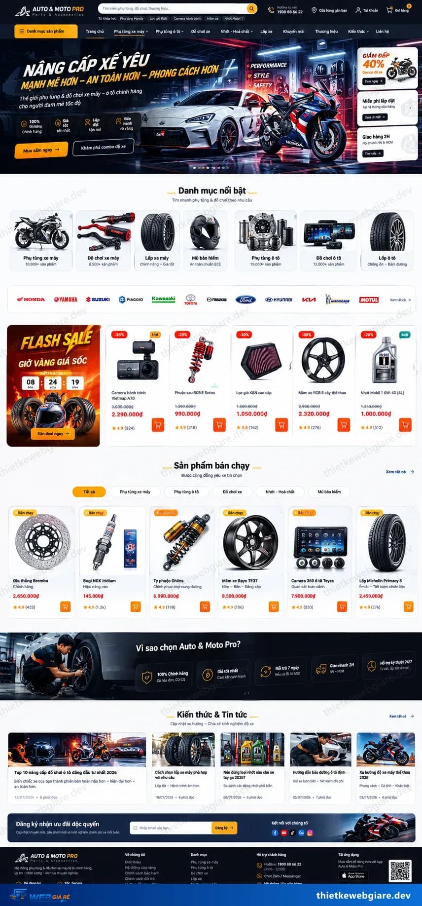 Toàn bộ giao diện mẫu website Phụ tùng / đồ chơi xe — mẫu Auto & Moto Pro