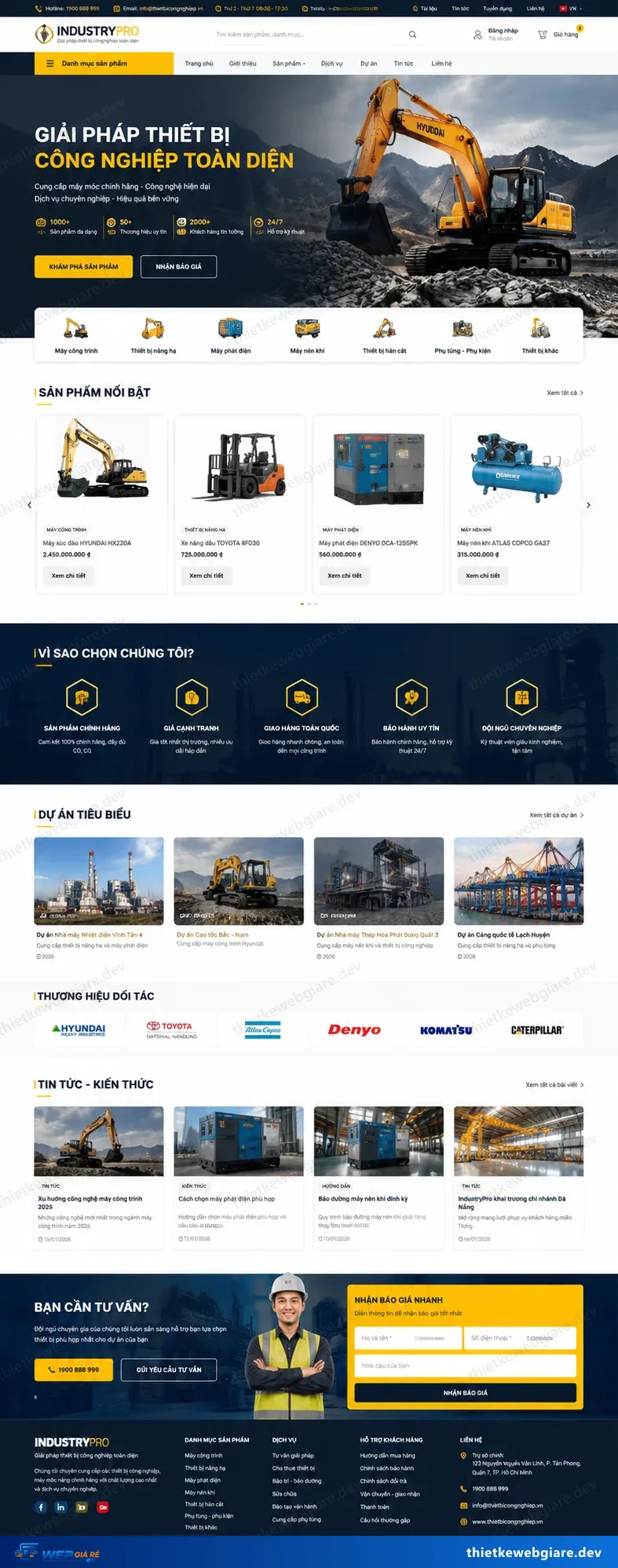 Toàn bộ giao diện mẫu website Thiết bị công nghiệp — mẫu IndustryPro
