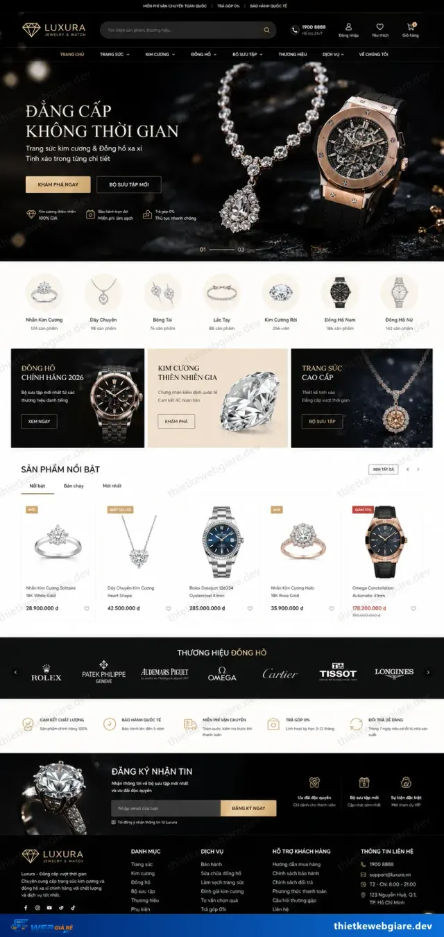 Mẫu website Trang sức / đồng hồ — giao diện Luxura