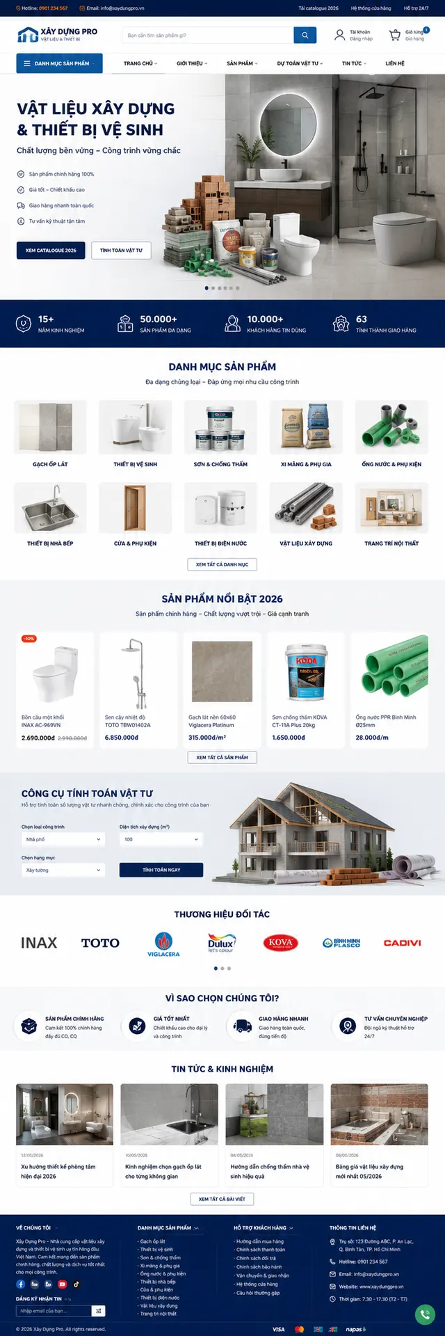 Mẫu website Vật liệu xây dựng — giao diện Vật Tư Pro
