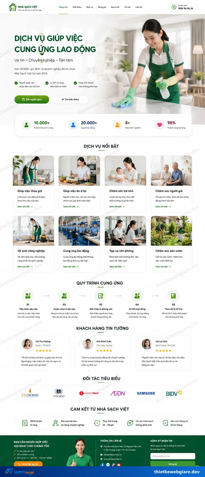 Toàn bộ giao diện mẫu website Vệ sinh / giúp việc — mẫu Nhà Sạch Việt