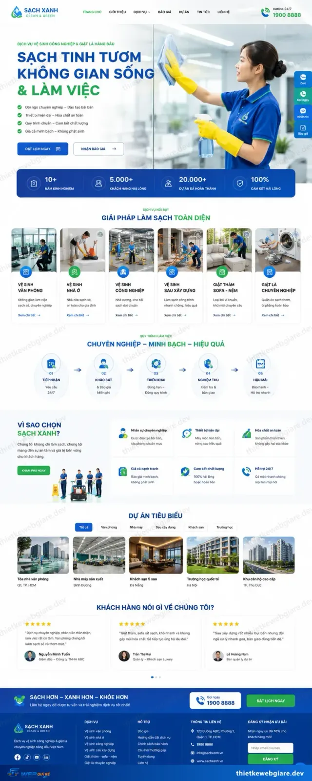 Mẫu website Vệ sinh / giúp việc — giao diện Sạch Xanh