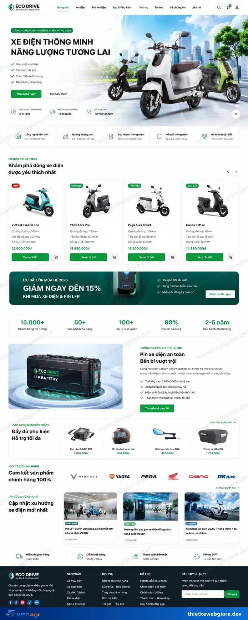 Toàn bộ giao diện mẫu website Xe máy / xe điện — mẫu Eco Drive