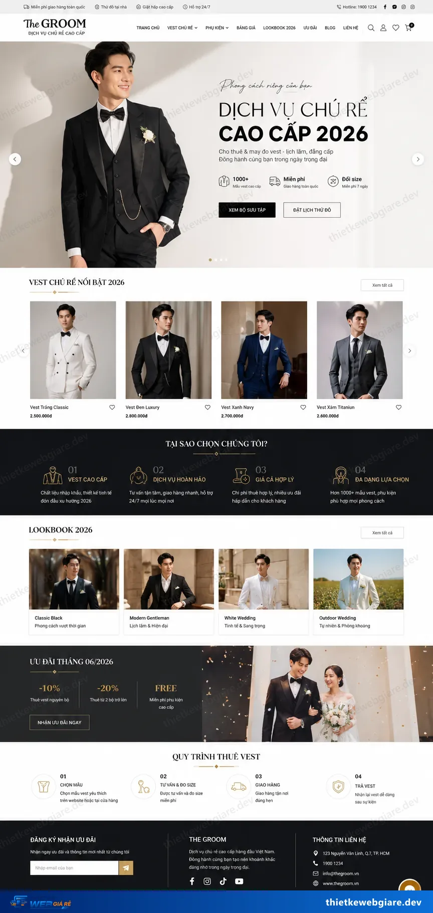 Toàn bộ giao diện mẫu website Áo cưới và vest chú rể — mẫu The Groom
