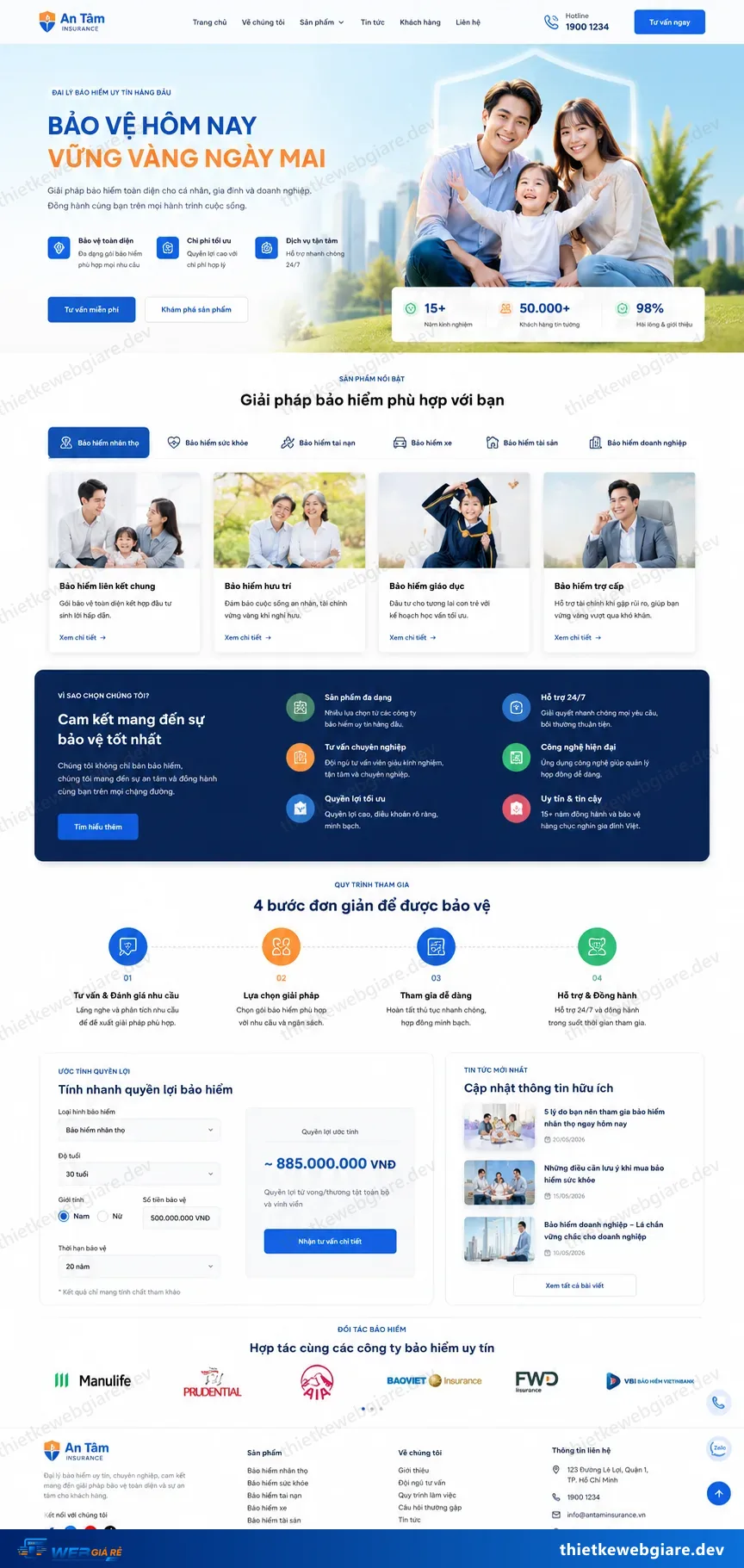 Toàn bộ giao diện mẫu website Bảo hiểm — mẫu An Tâm