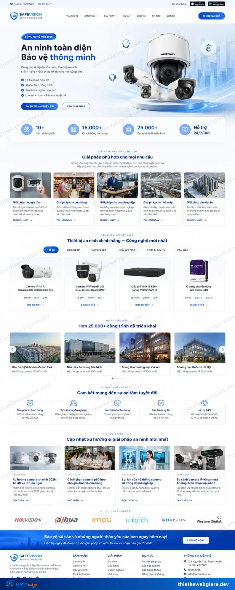 Toàn bộ giao diện mẫu website Camera an ninh — mẫu SafeVision