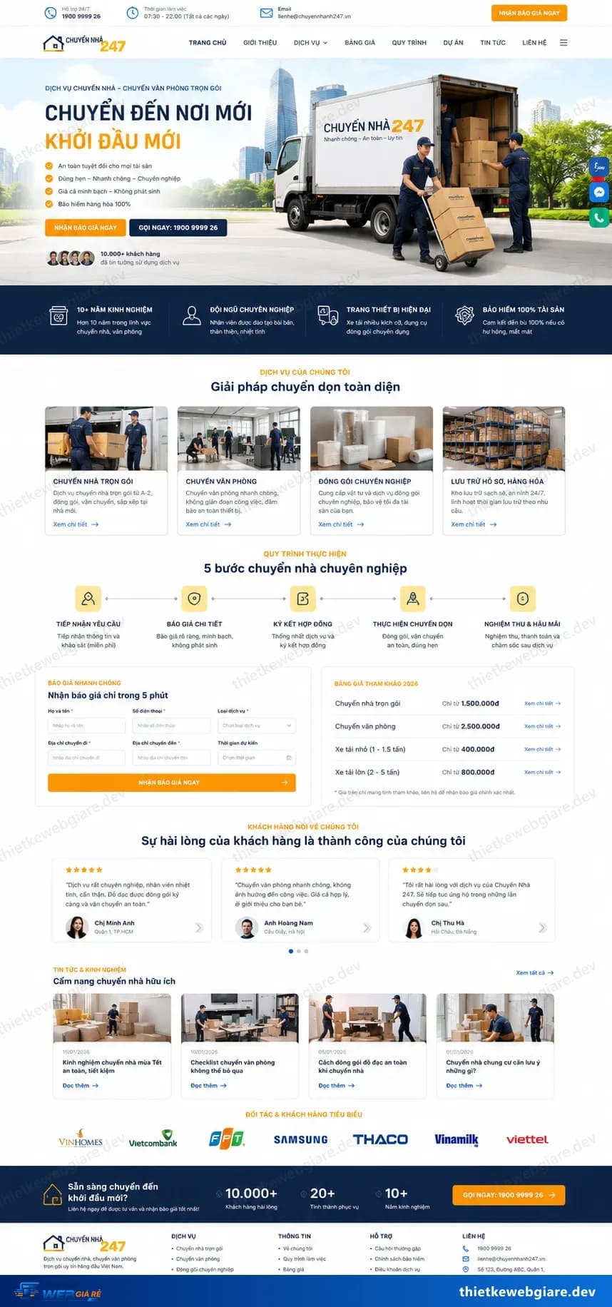 Toàn bộ giao diện mẫu website Chuyển nhà / vận chuyển — mẫu Chuyển Nhà 247