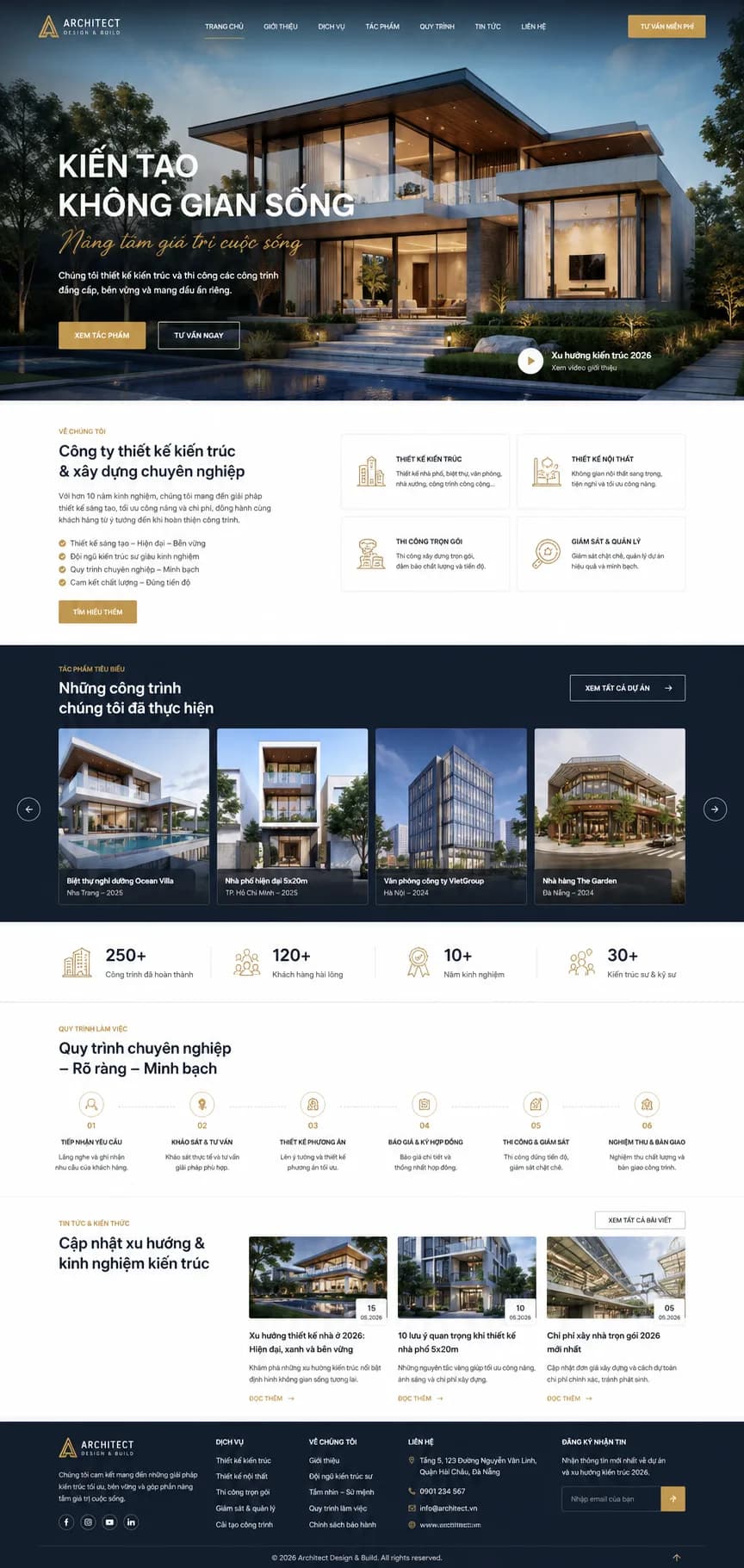 Toàn bộ giao diện mẫu website Công ty thiết kế kiến trúc — mẫu Archline