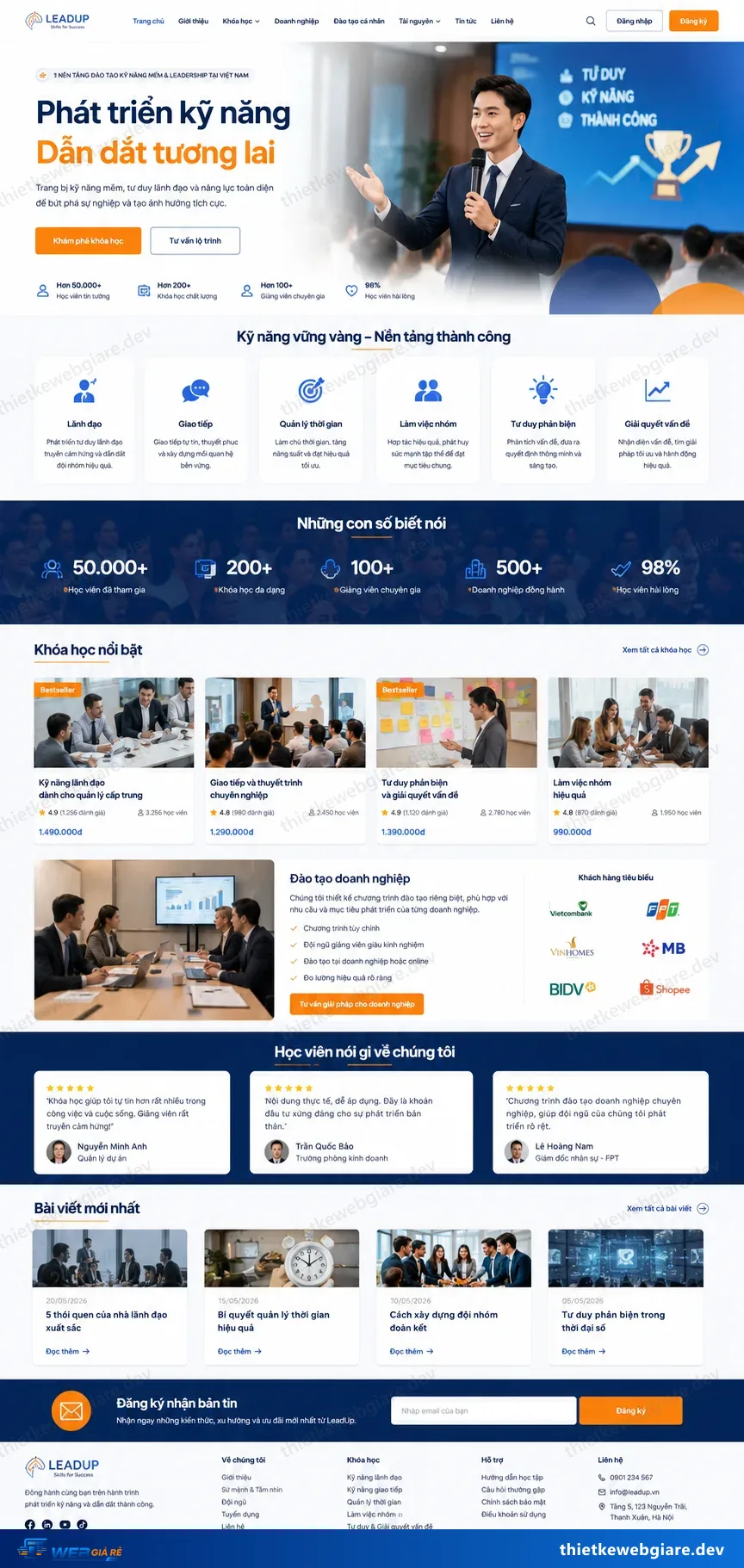Toàn bộ giao diện mẫu website Đào tạo kỹ năng mềm / lãnh đạo — mẫu Lead Up