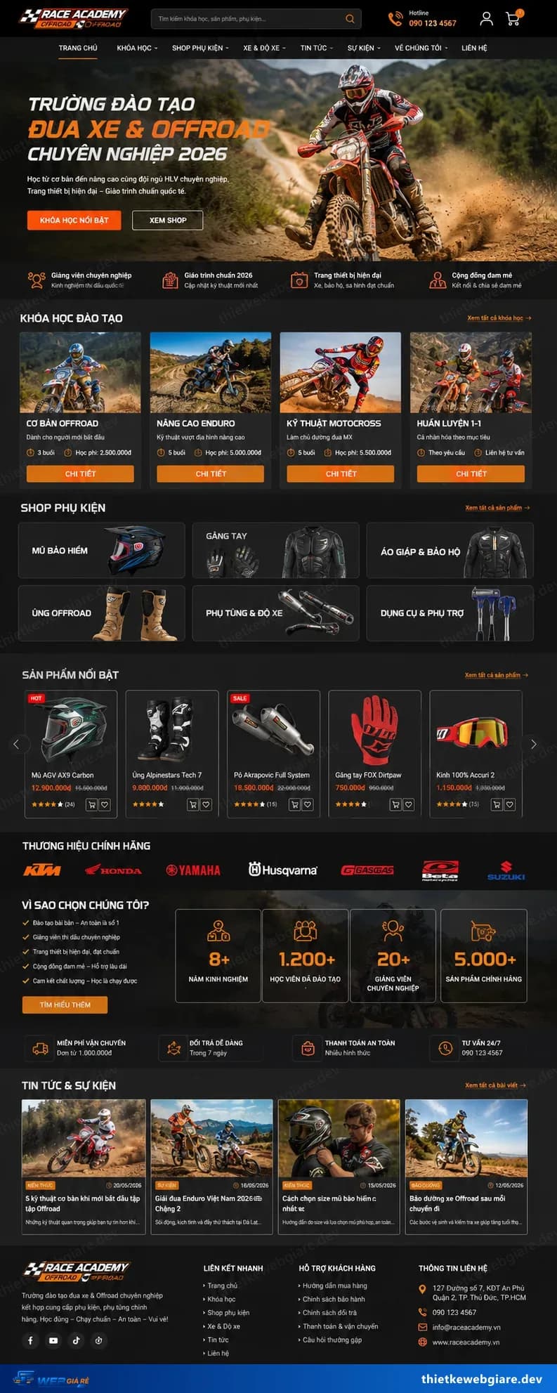 Toàn bộ giao diện mẫu website Trung tâm dạy lái xe — mẫu Race Academy