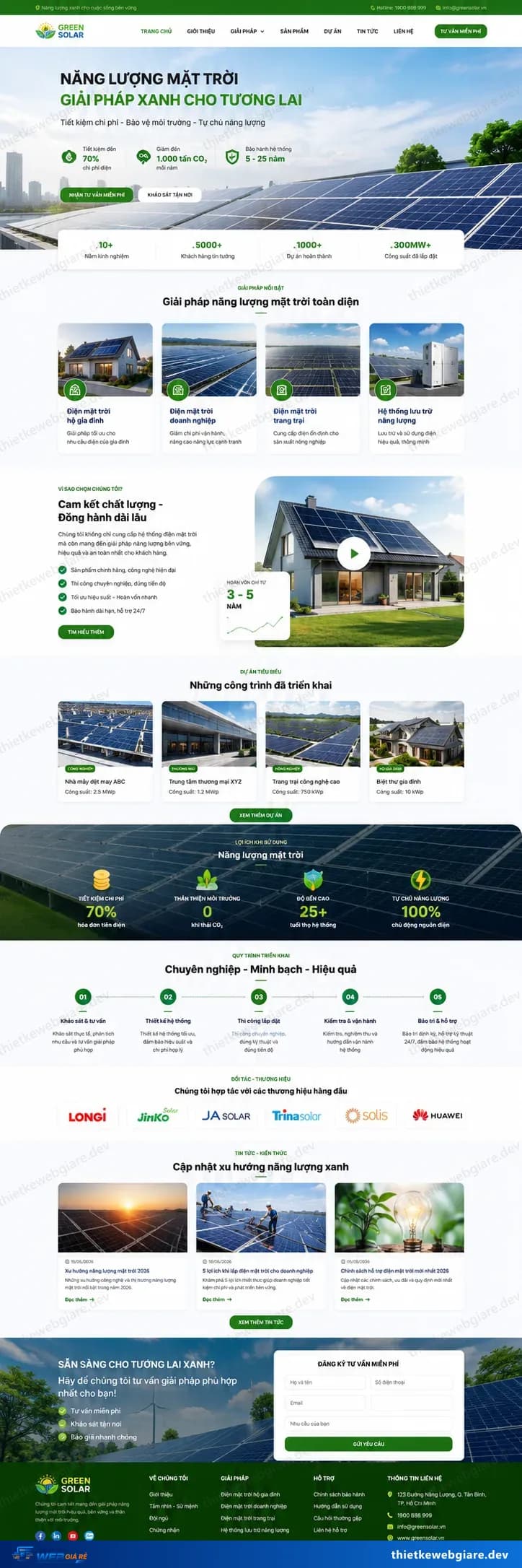 Toàn bộ giao diện mẫu website Điện mặt trời — mẫu Green Solar