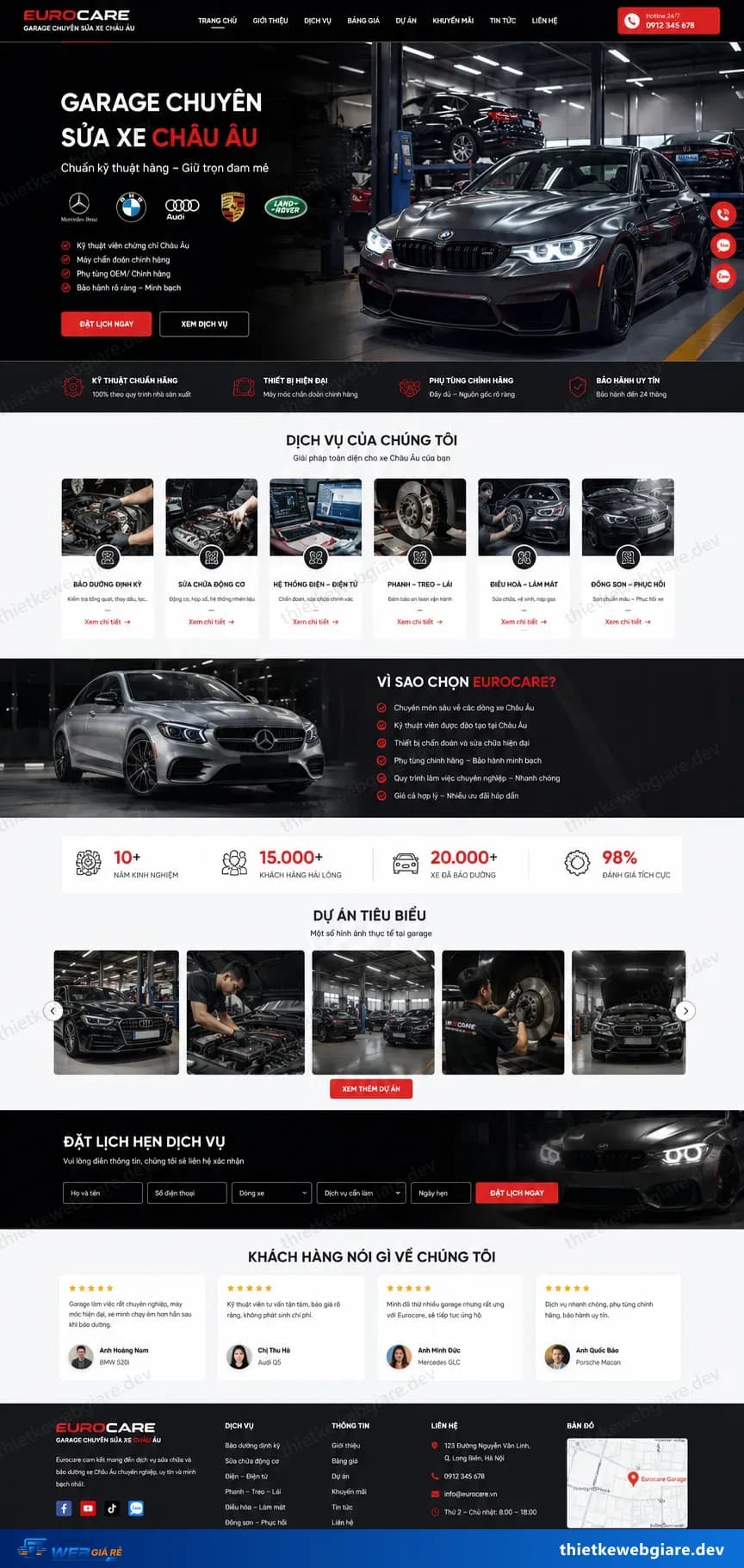 Toàn bộ giao diện mẫu website Garage / gara sửa xe — mẫu EuroCare