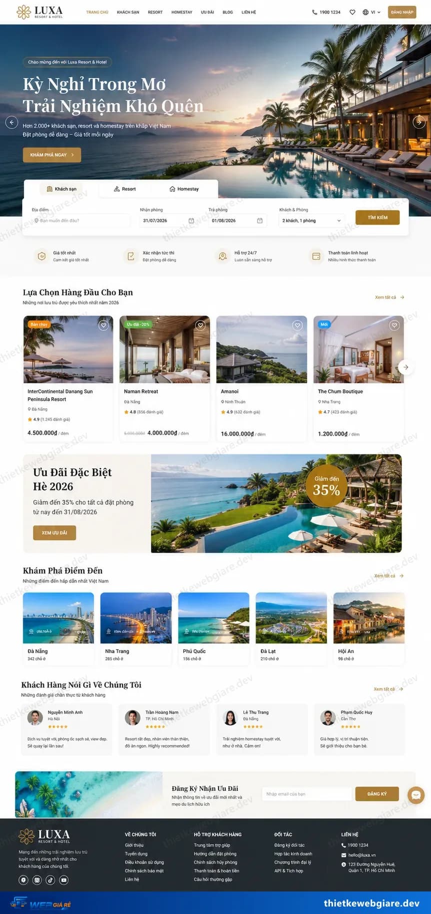 Toàn bộ giao diện mẫu website Khách sạn — mẫu Luxa