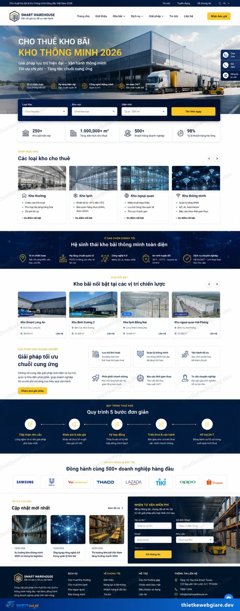 Toàn bộ giao diện mẫu website Cho thuê kho bãi — mẫu Smart Warehouse