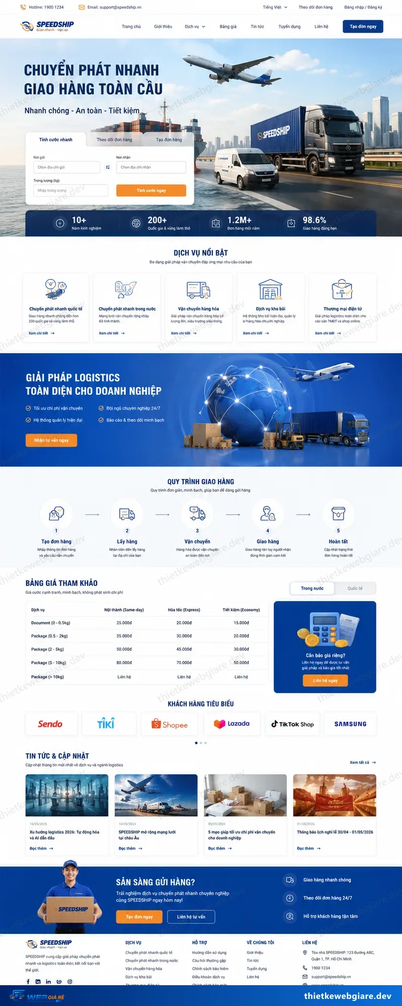 Toàn bộ giao diện mẫu website Logistics / vận tải — mẫu SpeedShip