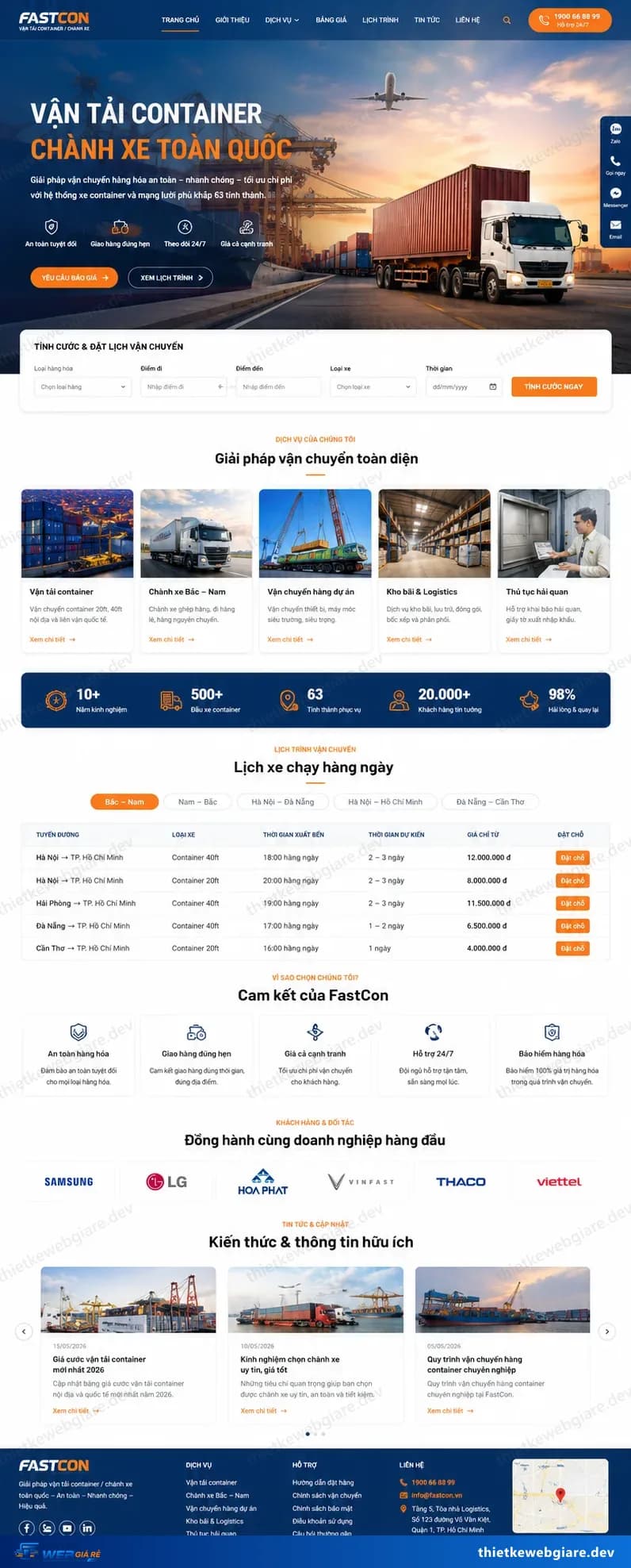 Toàn bộ giao diện mẫu website Logistics / vận tải — mẫu FastCon
