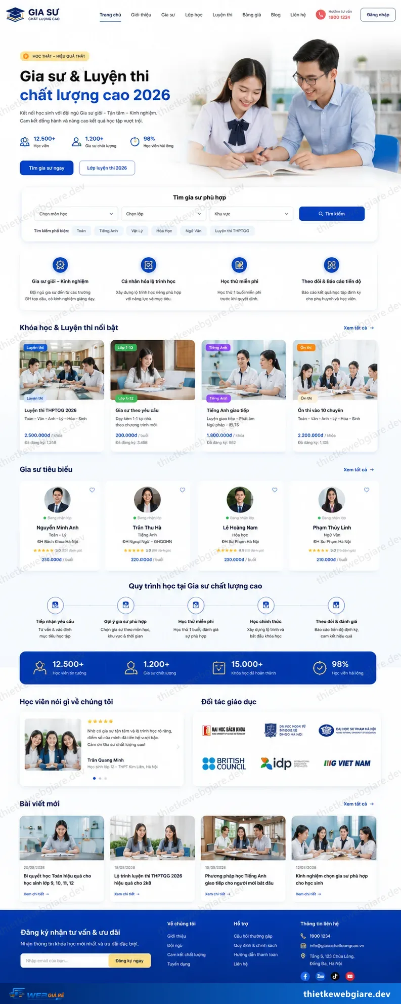 Toàn bộ giao diện mẫu website Luyện thi / gia sư — mẫu Gia Sư Giỏi