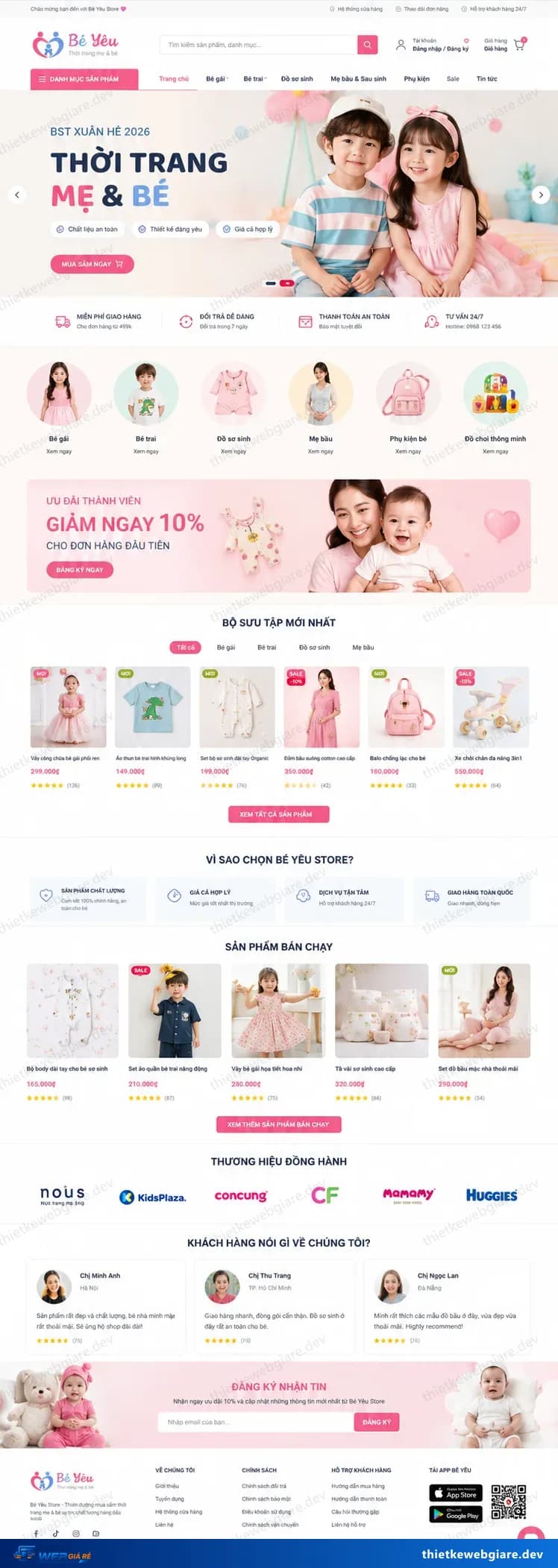 Toàn bộ giao diện mẫu website Mẹ và bé — mẫu Bé Yêu