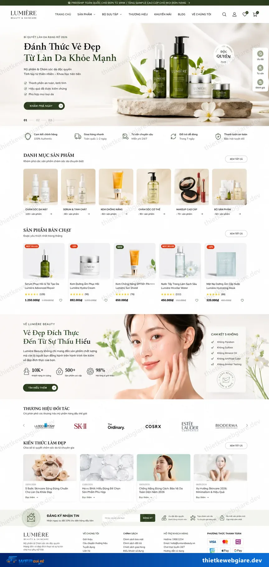 Toàn bộ giao diện mẫu website Mỹ phẩm — mẫu Lumière
