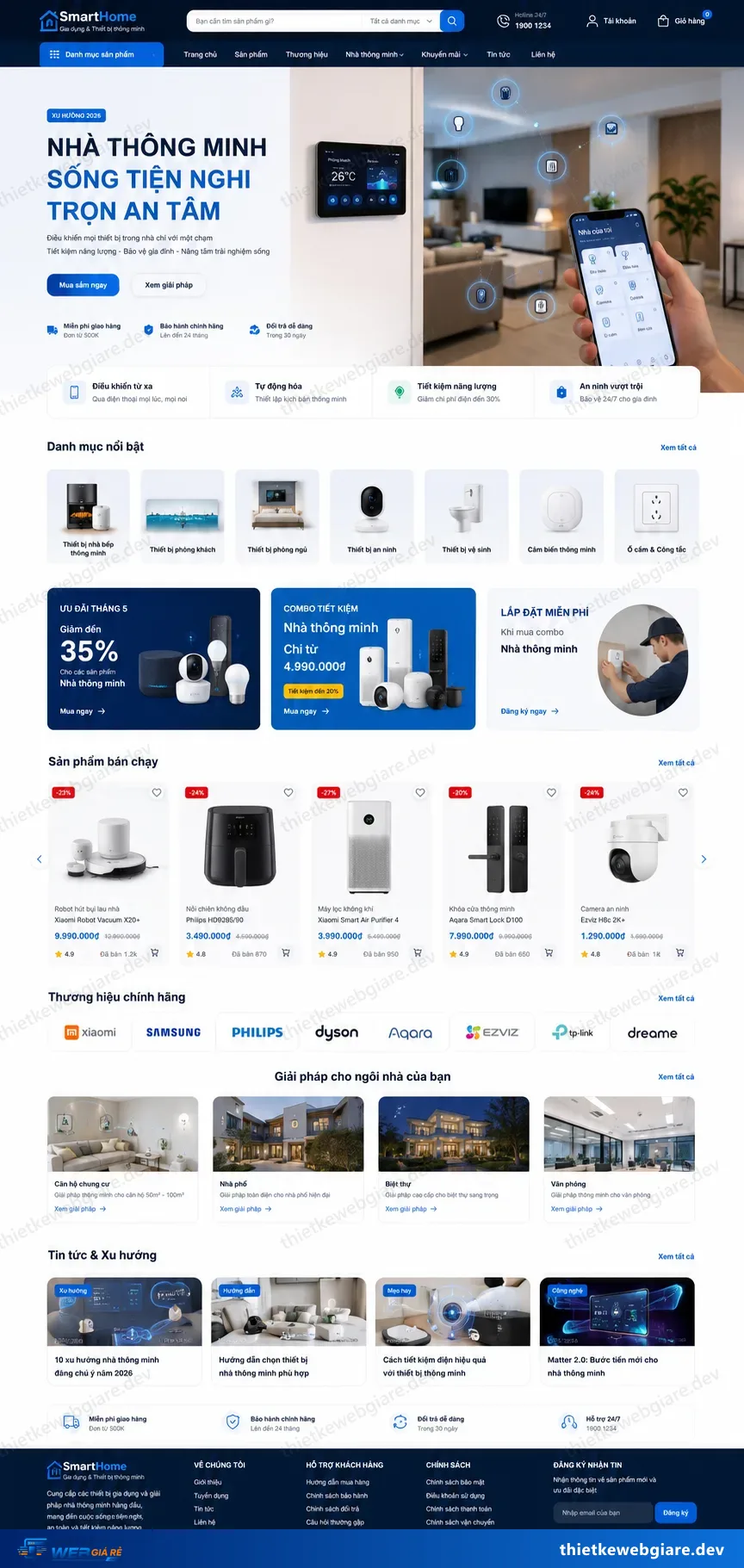 Toàn bộ giao diện mẫu website Nhà thông minh — mẫu SmartHome