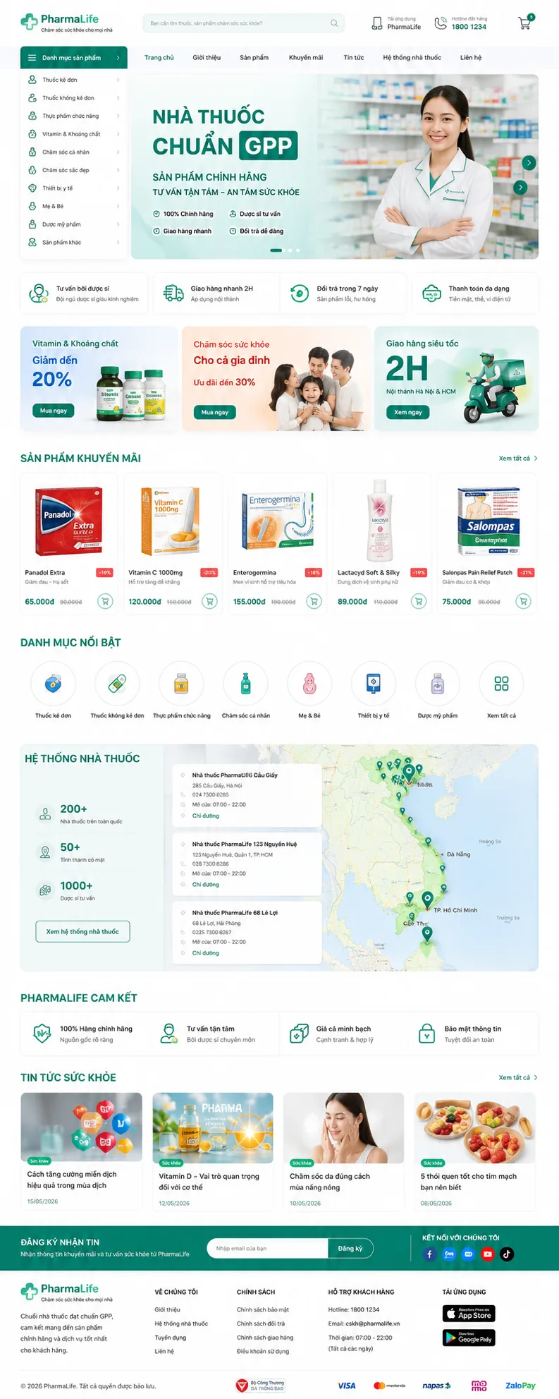 Toàn bộ giao diện mẫu website Nhà thuốc / dược phẩm — mẫu Pharma