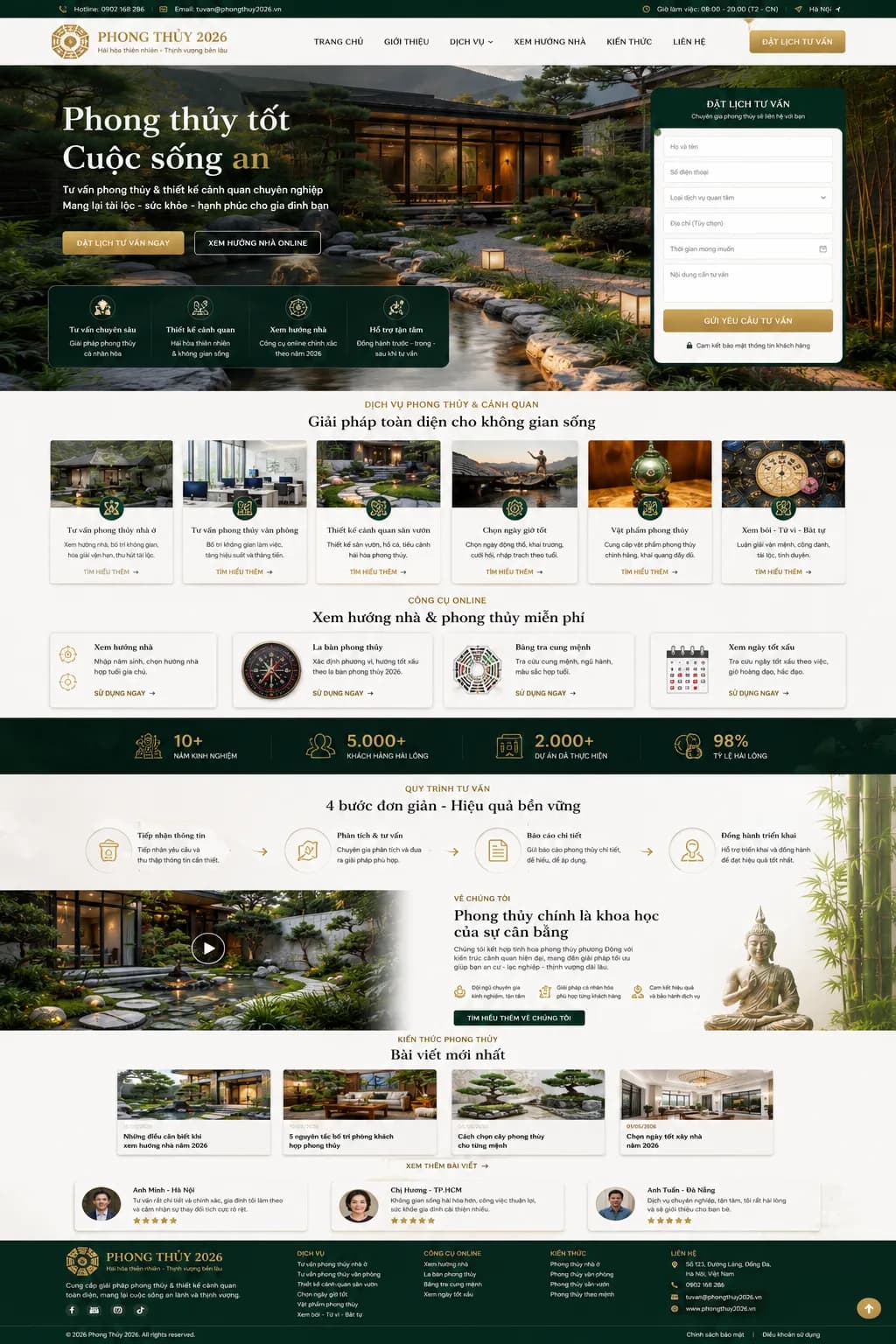 Toàn bộ giao diện mẫu website Phong thủy / tư vấn tâm linh — mẫu An Cư