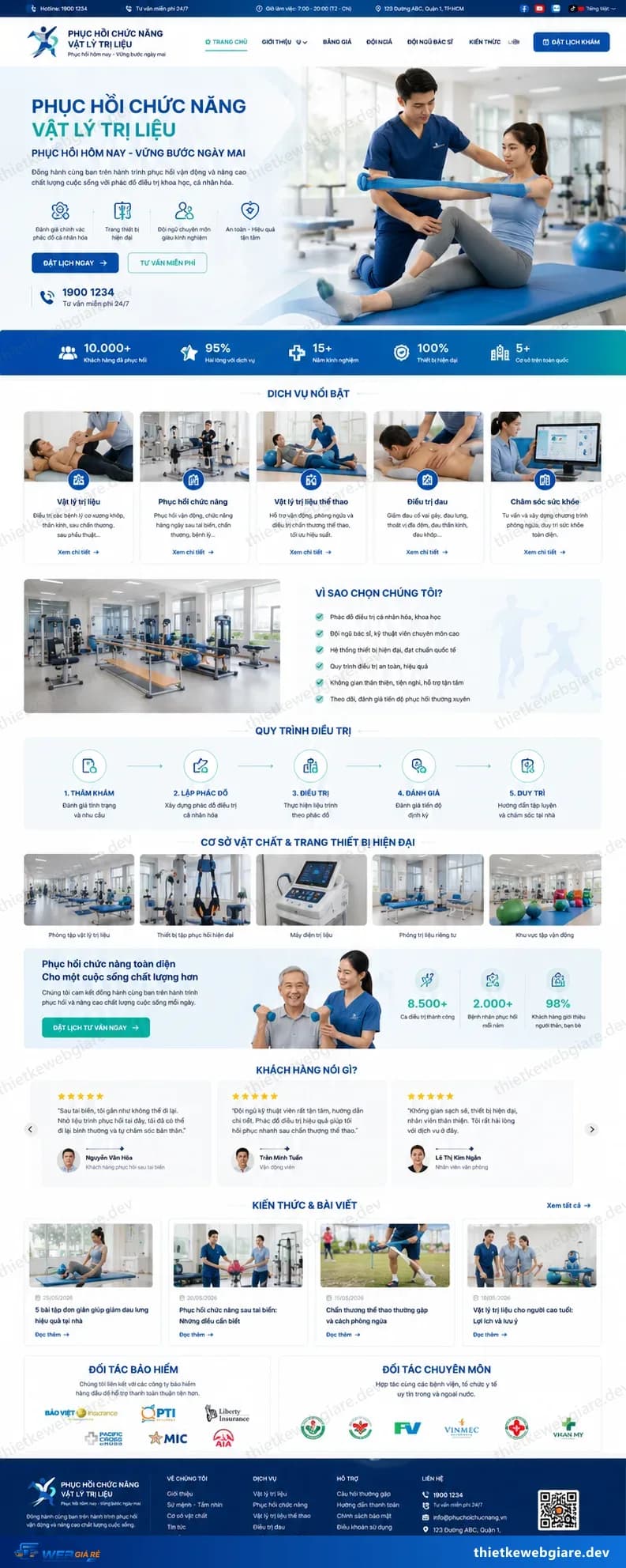 Toàn bộ giao diện mẫu website Phục hồi chức năng / vật lý trị liệu — mẫu Hồi Phục