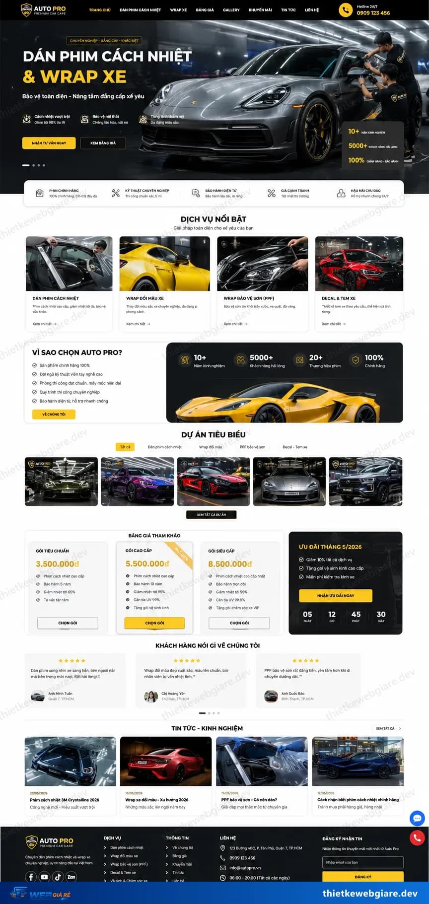Toàn bộ giao diện mẫu website Rửa xe / chăm sóc xe — mẫu Auto Pro