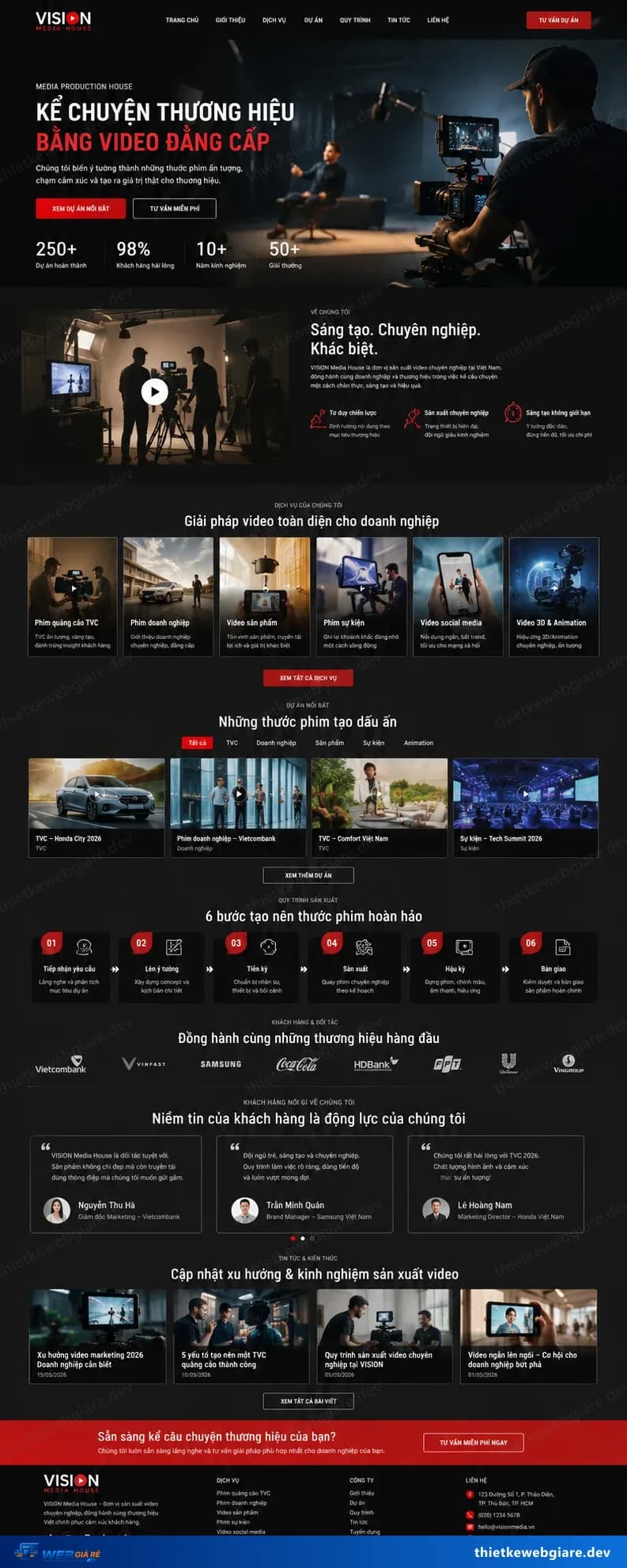 Toàn bộ giao diện mẫu website Studio chụp ảnh / quay phim — mẫu Vision Media