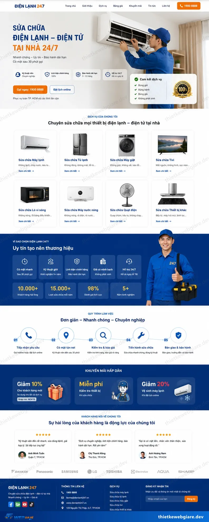 Toàn bộ giao diện mẫu website Sửa chữa điện lạnh — mẫu Điện Lạnh 247