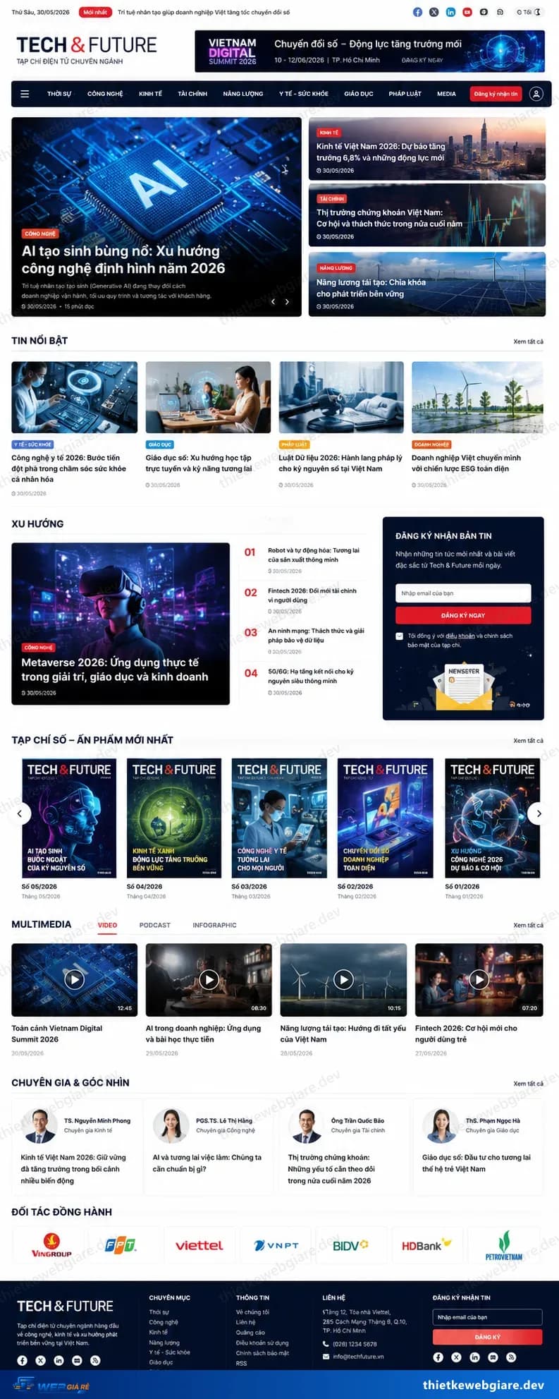 Toàn bộ giao diện mẫu website Tạp chí điện tử — mẫu Tech & Future