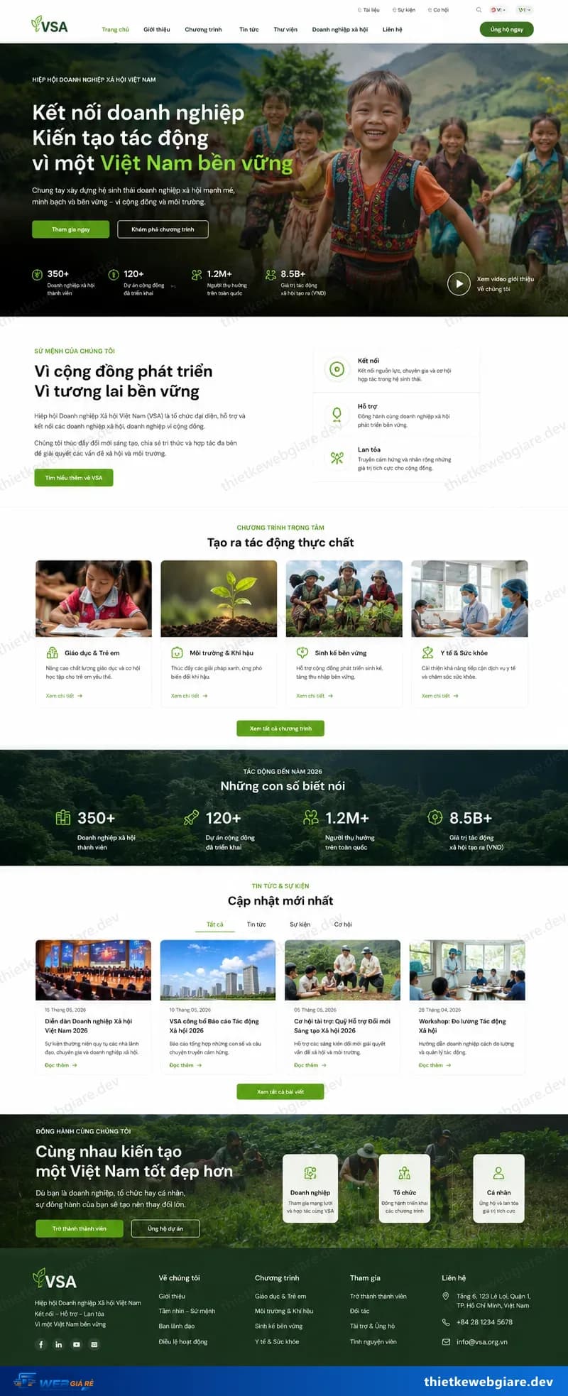 Toàn bộ giao diện mẫu website Tổ chức phi lợi nhuận — mẫu Vì Cộng Đồng