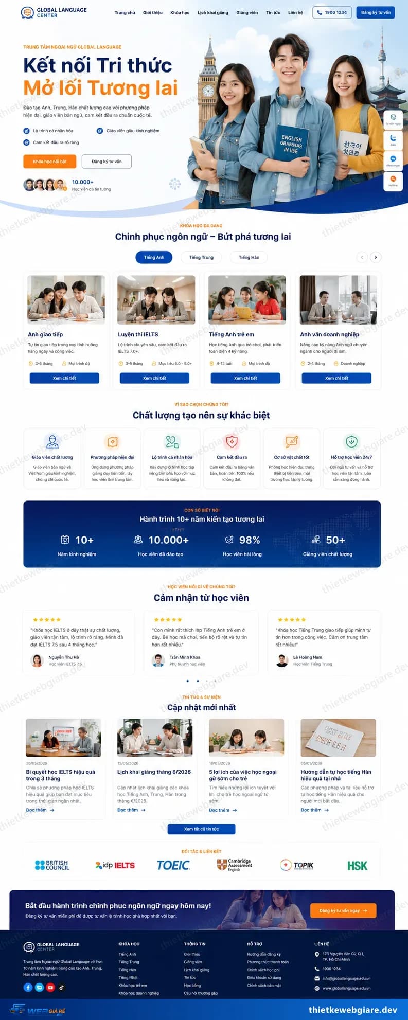 Toàn bộ giao diện mẫu website Trung tâm ngoại ngữ — mẫu Global Lang