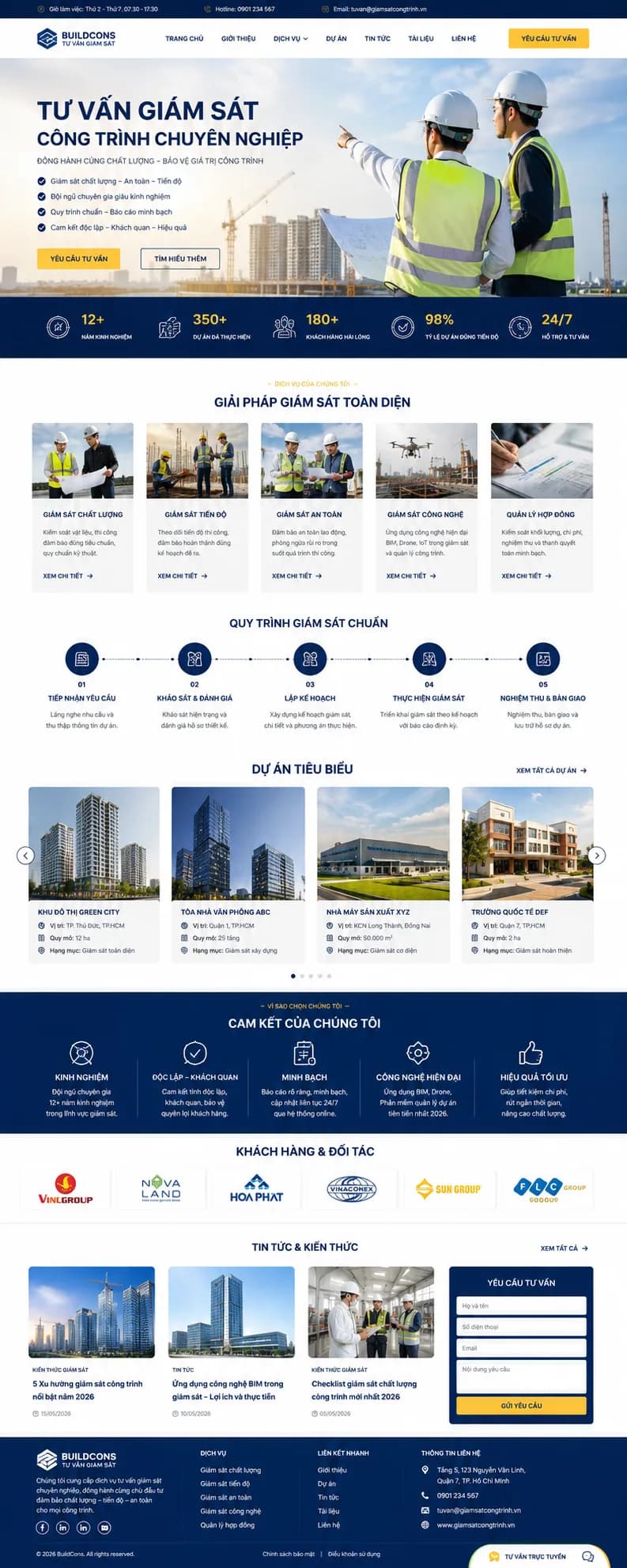 Toàn bộ giao diện mẫu website Tư vấn giám sát công trình — mẫu Chuẩn Mực