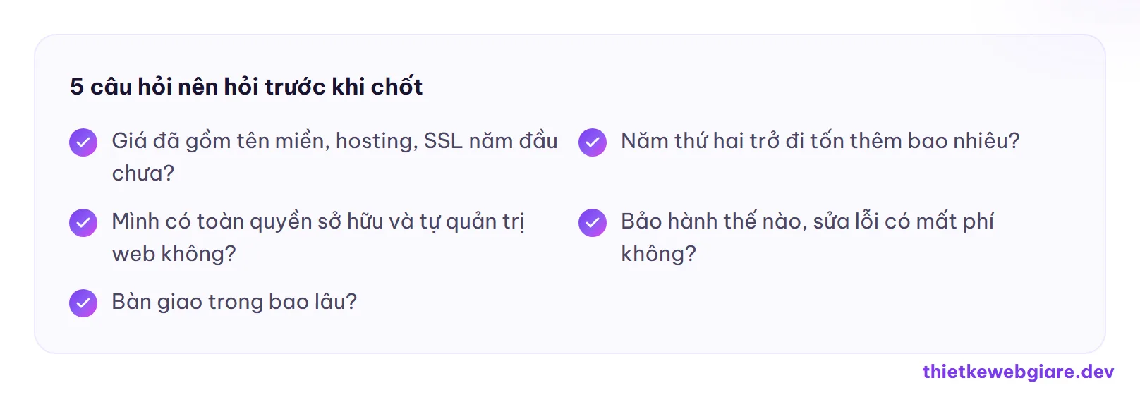 5 câu hỏi nên hỏi trước khi chốt — chi phí thiết kế website