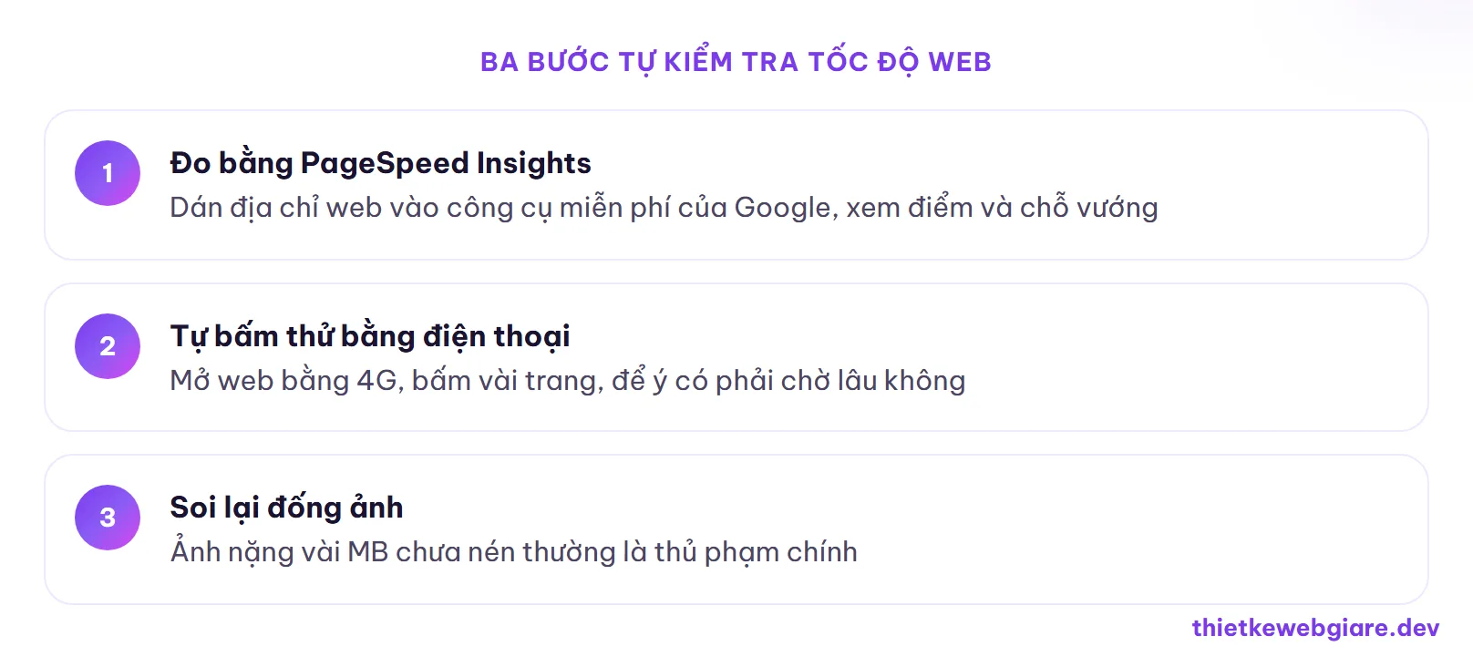Ba bước tự kiểm tra tốc độ web — tốc độ tải website