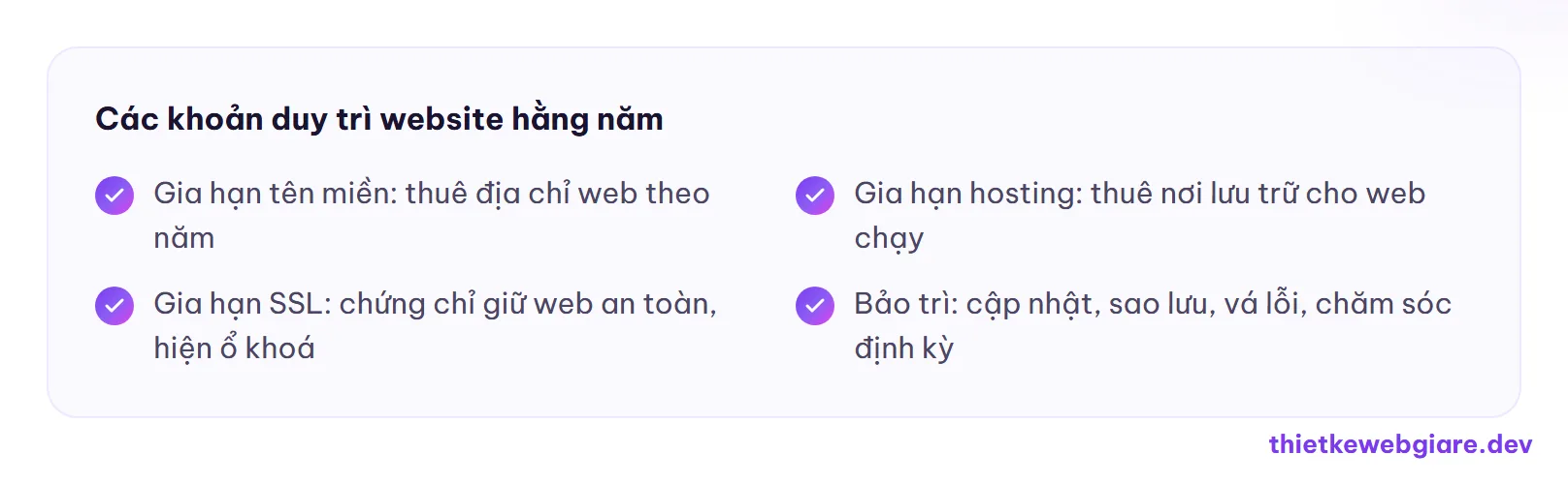 Các khoản duy trì website hằng năm — chi phí duy trì website