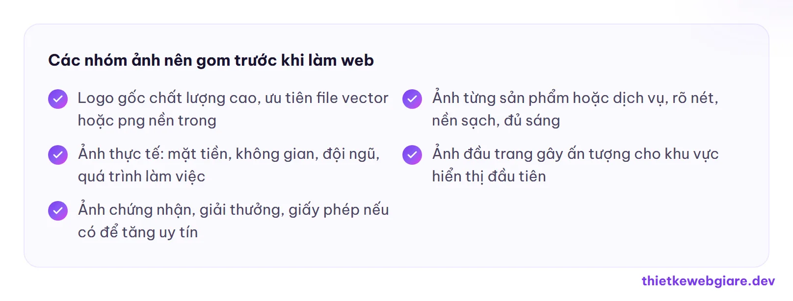 Các nhóm ảnh nên gom trước khi làm web — chuẩn bị nội dung làm website