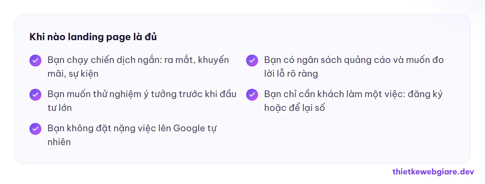Khi nào landing page là đủ — landing page hay website