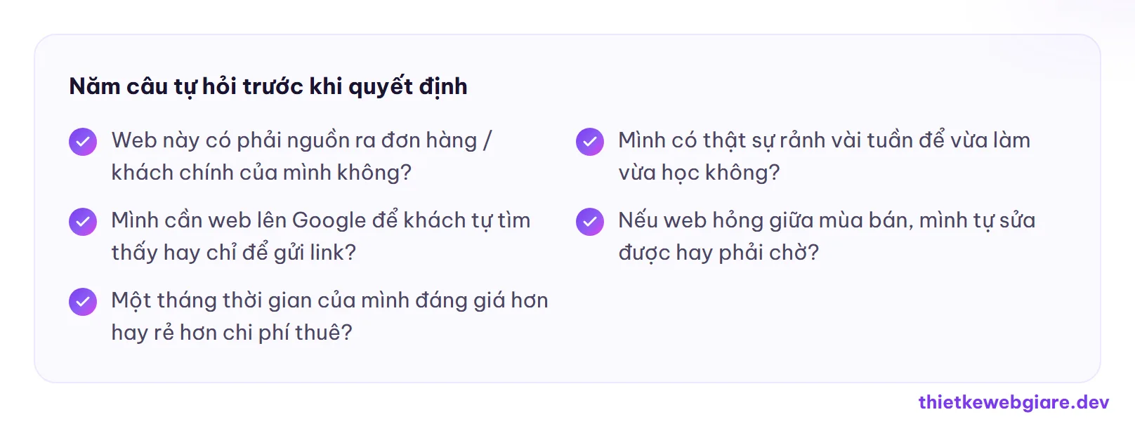 Năm câu tự hỏi trước khi quyết định — tự làm web hay thuê thiết kế
